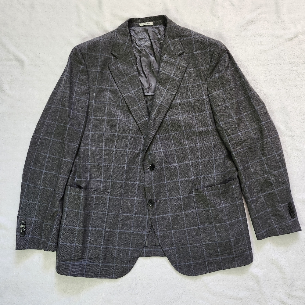 PETER MILLAR Grey Wool Windowpane Blazer Men's 46R Sport Coat Jacket Suit Blazer